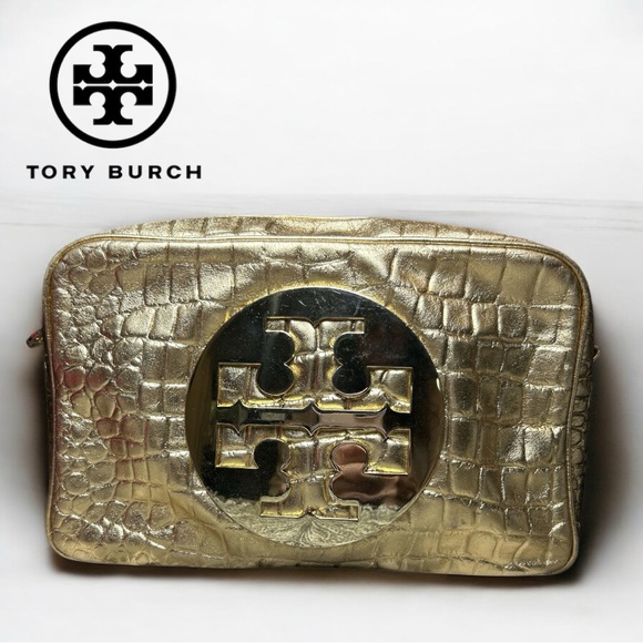 Tory Burch Leather Gold Metallic Embossed Travel Bag‎ - Picture 1 of 4